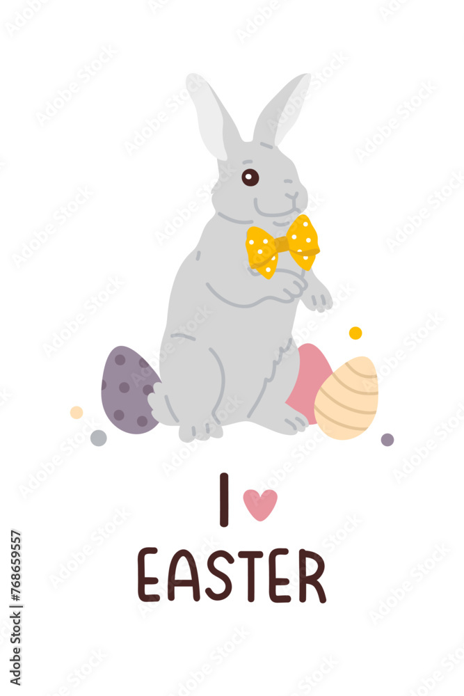 Composition of vector cartoon Easter bunny with eggs Composition of vector cartoon Easter bunny with eggs