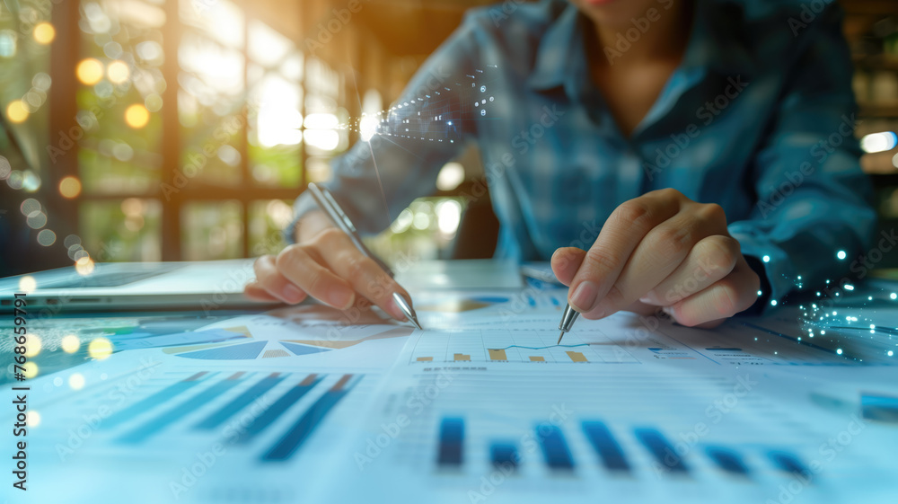 Business audit stock financial finance management on analysis data strategy with graph accounting marketing or report chart economy investment research profit concept. Generative AI Business audit stock financial finance management on analysis data strategy with graph accounting marketing or report chart economy investment research profit concept. Generative AI