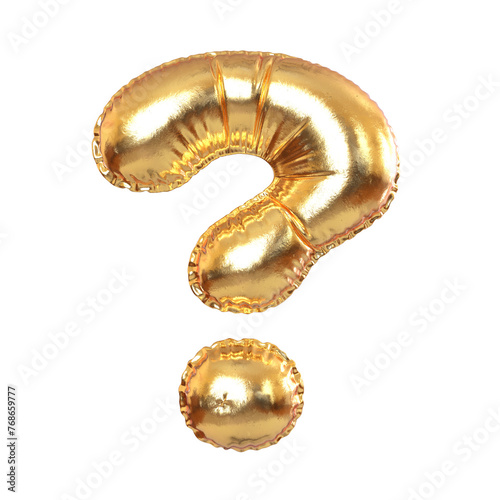 Golden Metal Balloon Question Mark Symbol for Festive, Text, Holidays. 3d Rendering