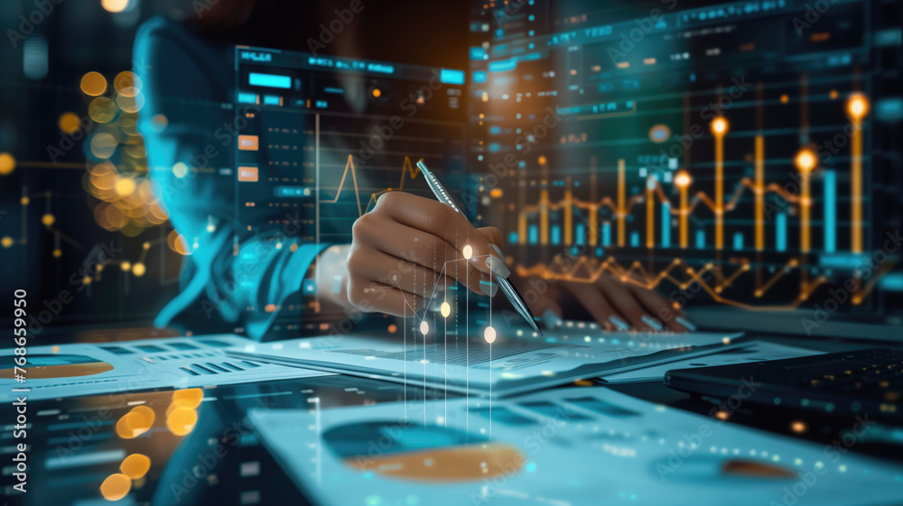 Business audit stock financial finance management on analysis data strategy with graph accounting marketing or report chart economy investment research profit concept. Generative AI Business audit stock financial finance management on analysis data strategy with graph accounting marketing or report chart economy investment research profit concept. Generative AI