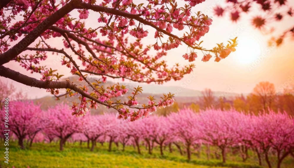 Beautiful spring nature scene with pink blooming tree blurry background Beautiful spring nature scene with pink blooming tree blurry background