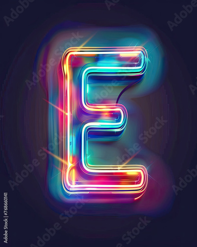 This abstract "E" radiates with neon vibrancy, its edges outlined in a spectrum of brilliant colors against the night, symbolizing lively modern energy.