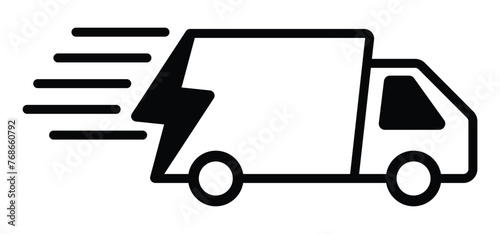 Fast shipping delivery truck. express delivery van line art transparent vector icon for transportation apps and websites. photo