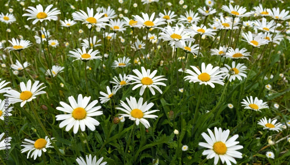 Fototapeta premium Daisies On Field Abstract Spring Landscape background