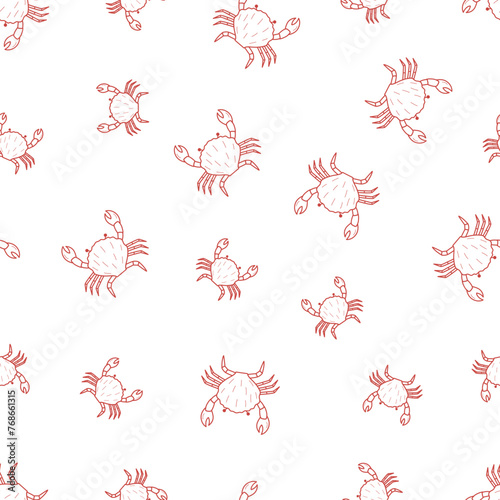 Lobsters and crabs doodle style seamless pattern. Vector illustration of river and marine life. Background delicacies seafood.