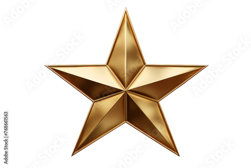 Glittering Gold Star Shining on Pure White Canvas. On a White or Clear Surface PNG Transparent Background.