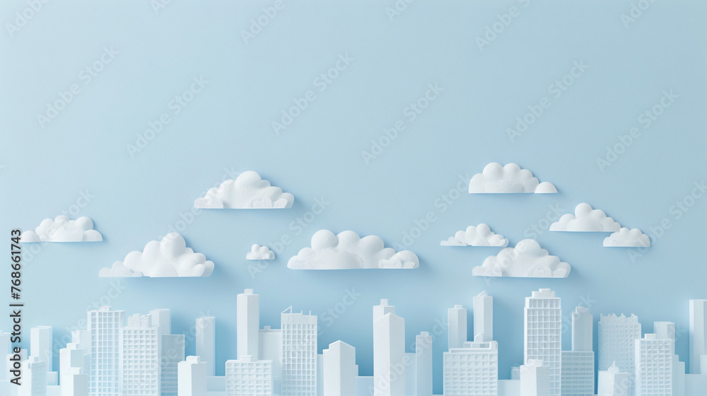 Paper art of cityscape with skyscrapers and clouds. Vector illustration. AI. - obrazy, fototapety, plakaty 