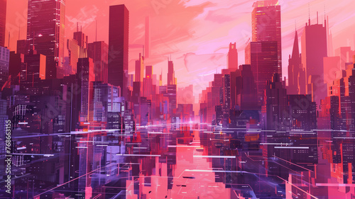 pop art of a futuristic city. digital art illustration. generative AI.