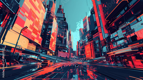 pop art of a futuristic city. digital art illustration. generative AI.