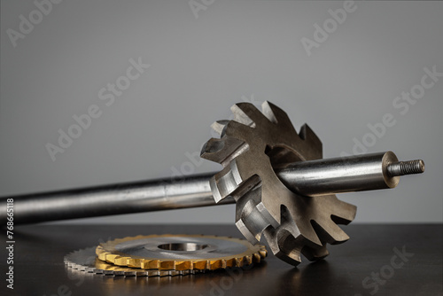 A milling cutter on a metal rod.Studio shot, close-up.
