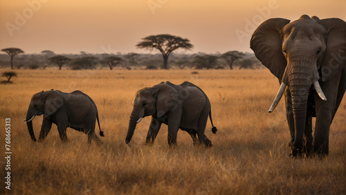 elephants in the savannah © ART Forge