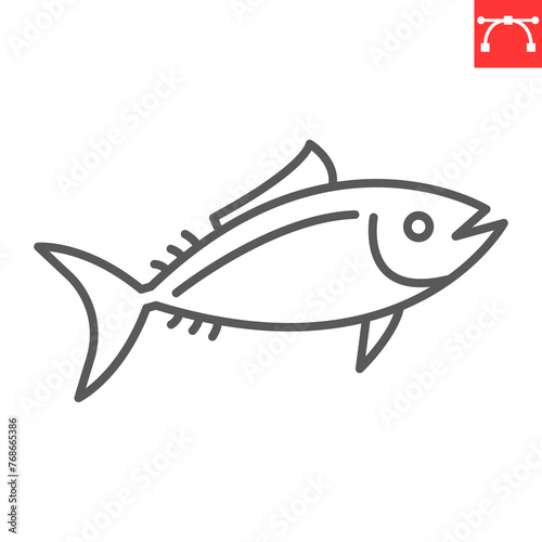 Tuna line icon, seafood and fish, tuna fish vector icon, vector graphics, editable stroke outline sign, eps 10.