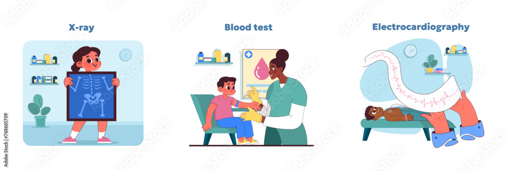 Diagnostic procedures set. Vector illustration Diagnostic procedures set. Vector illustration