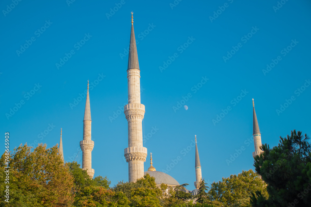 Fototapeta premium Sultan Ahmet Mosque minaret, Blue Mosque Minaret. Istanbul City, Turkey