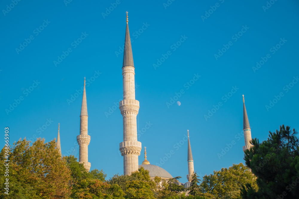 Sultan Ahmet Mosque minaret, Blue Mosque Minaret. Istanbul City, Turkey