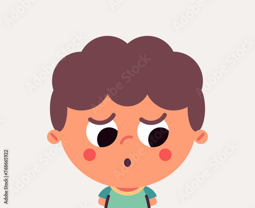 Cute child and boy character portrait of kid flat vector illustration isolated on background. 