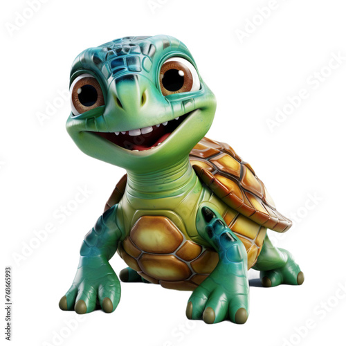 Cute 3D design turtle cartoon character with smiling facial expression isolated on transparent background, generative ai © Iksan