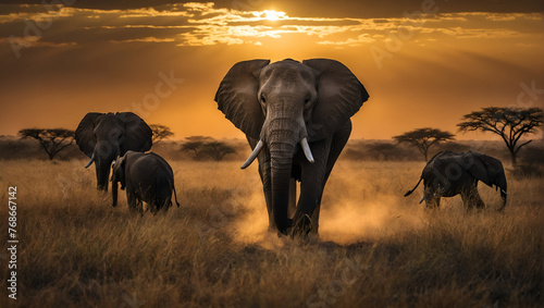 elephants in the savannah © ART Forge