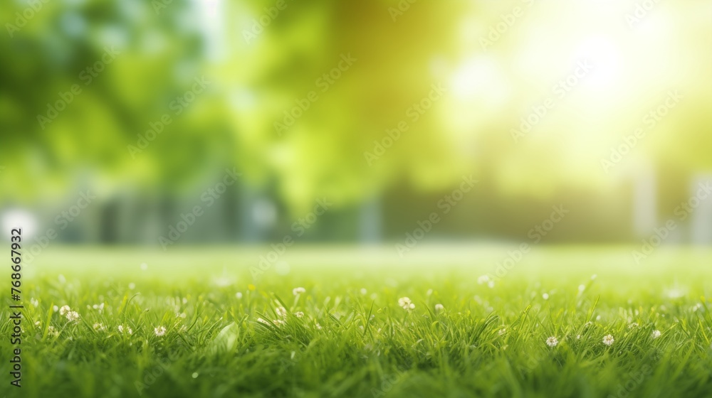 Naklejka premium Bright Sunlight Shining on a Fresh Green Grass Field