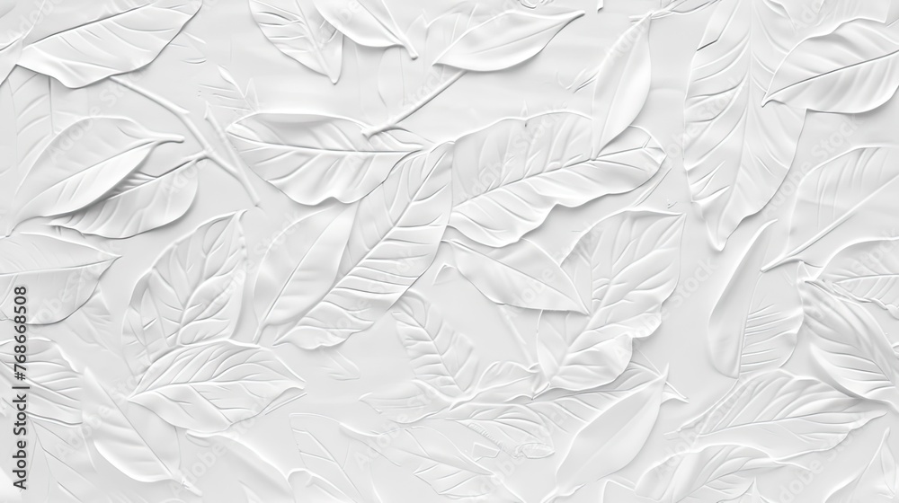 a white paper texture background adorned with an embossed leaf pattern, creating an elegant and natural backdrop for artistic compositions or design projects. SEAMLESS PATTERN