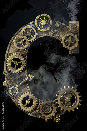 Embodying steampunk elegance, the "C" is ingeniously wrought from brass gears and pipes, its industrial spirit animated by the gentle waft of steam through its complex structure.