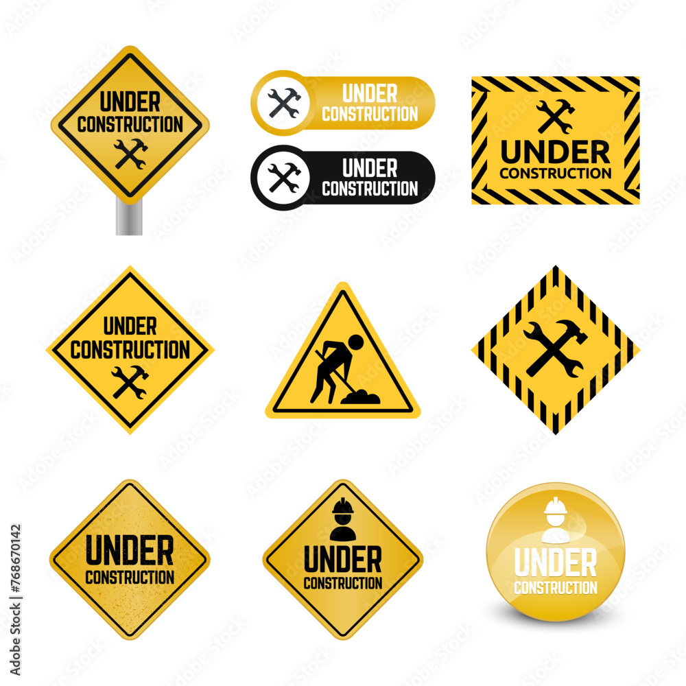 Under construction sign collection drawing isolated on white background. Under construction sign collection drawing isolated on white background.