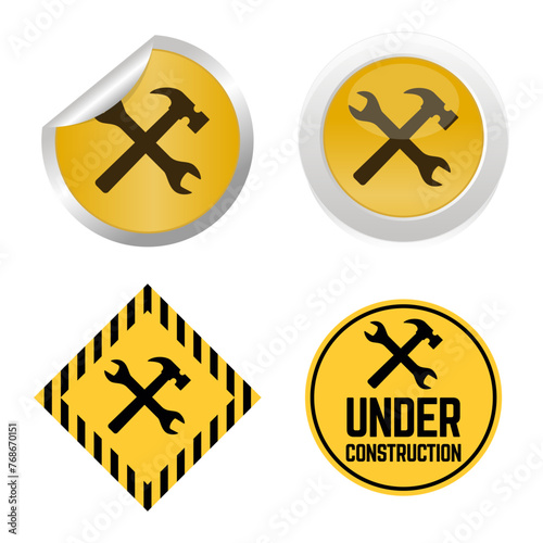 Under construction sign collection drawing isolated on white background.