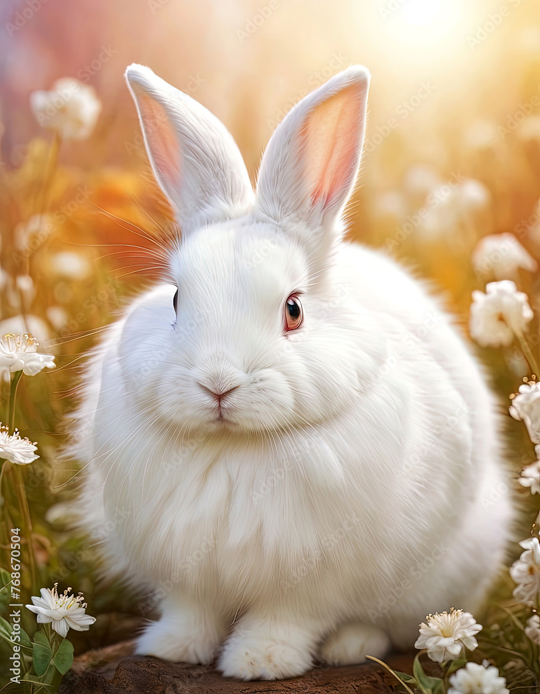 Fototapeta premium Easter bunny with flowers, 