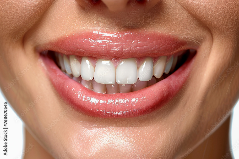 Close up of a happy woman's mouth with healthy teeth Close up of a happy woman's mouth with healthy teeth