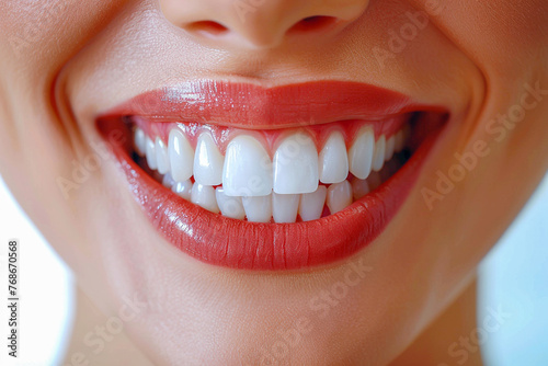 Close up of a happy woman's mouth with healthy teeth
