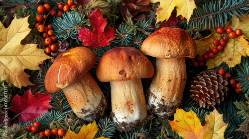 boletus mushrooms in fall forest