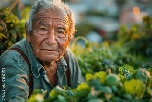 Retired elderly man growing his own vegetables