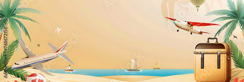 vector banner design for travel business, beige background,