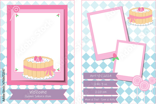 Cute Birth Announcement Template - stock illustration