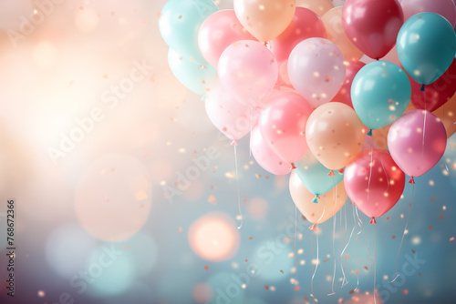 Generative Ai of a birthday balloons and confetti.	
