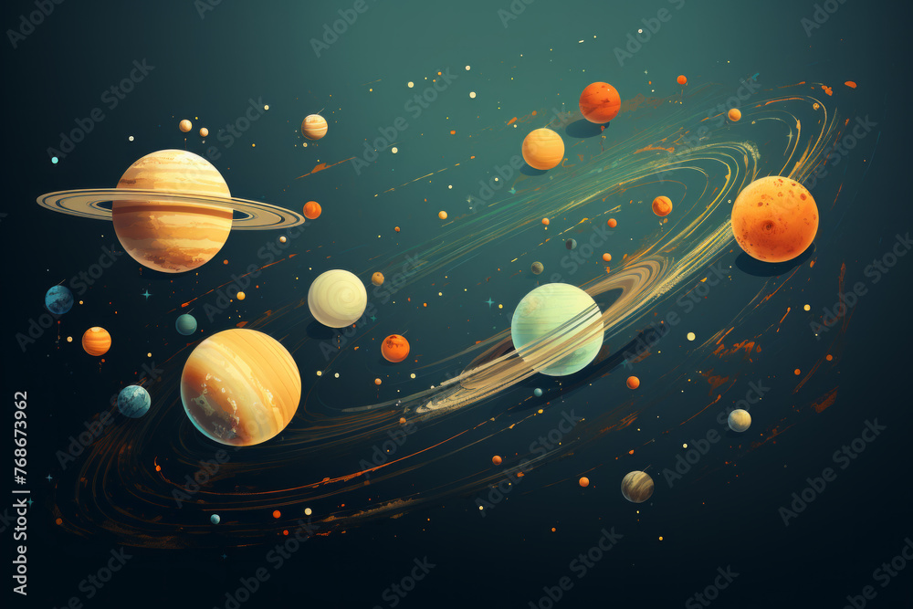 Fototapeta premium Magnificent scenes in the universe, the intersection of planets and celestial bodies