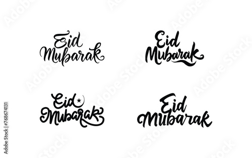 Eid Mubarak Typography Vector Design, Eid Mubarak Black and White typography. isolated calligraphy of happy eid mubarak in black color