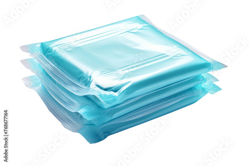 Ethereal Ocean: Blue Plastic Bags Towering on White. On a White or Clear Surface PNG Transparent Background.
