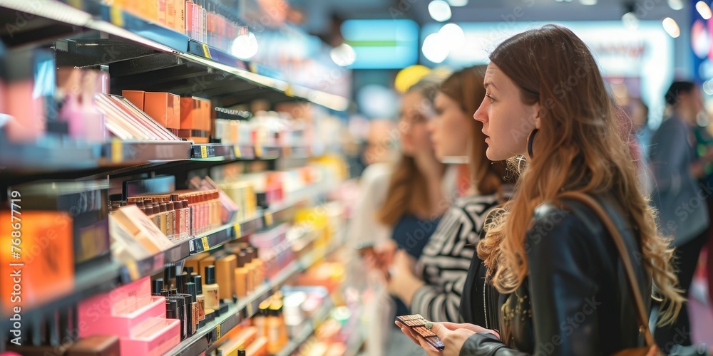 A group of women are shopping in a store A group of women are shopping in a store
