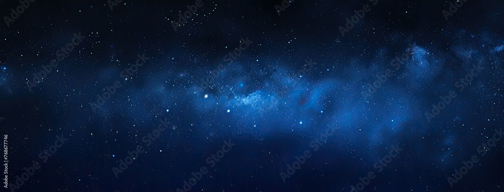 a panoramic night sky adorned with twinkling stars against a deep blue backdrop, perfect for creating a captivating starry background or celestial-themed banner.