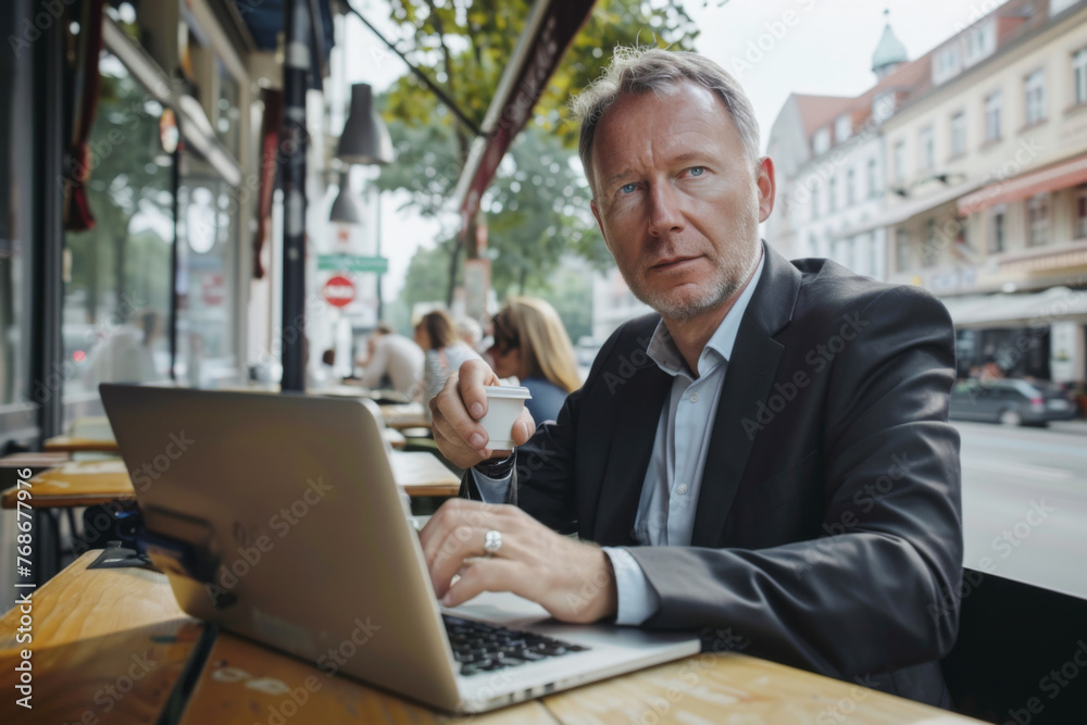 Portrait of mature businessman using laptop while sitting at table in cafe
Portrait of mature businessman using laptop while sitting at table in cafe