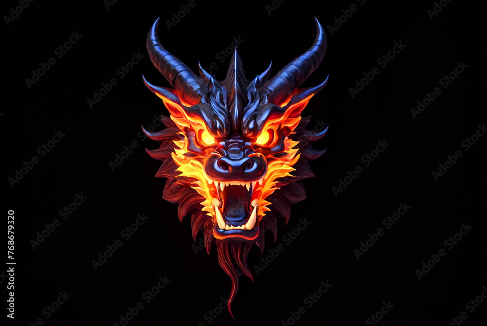 Logotype of fire chinese dragon head with flame fire, colorful image ...