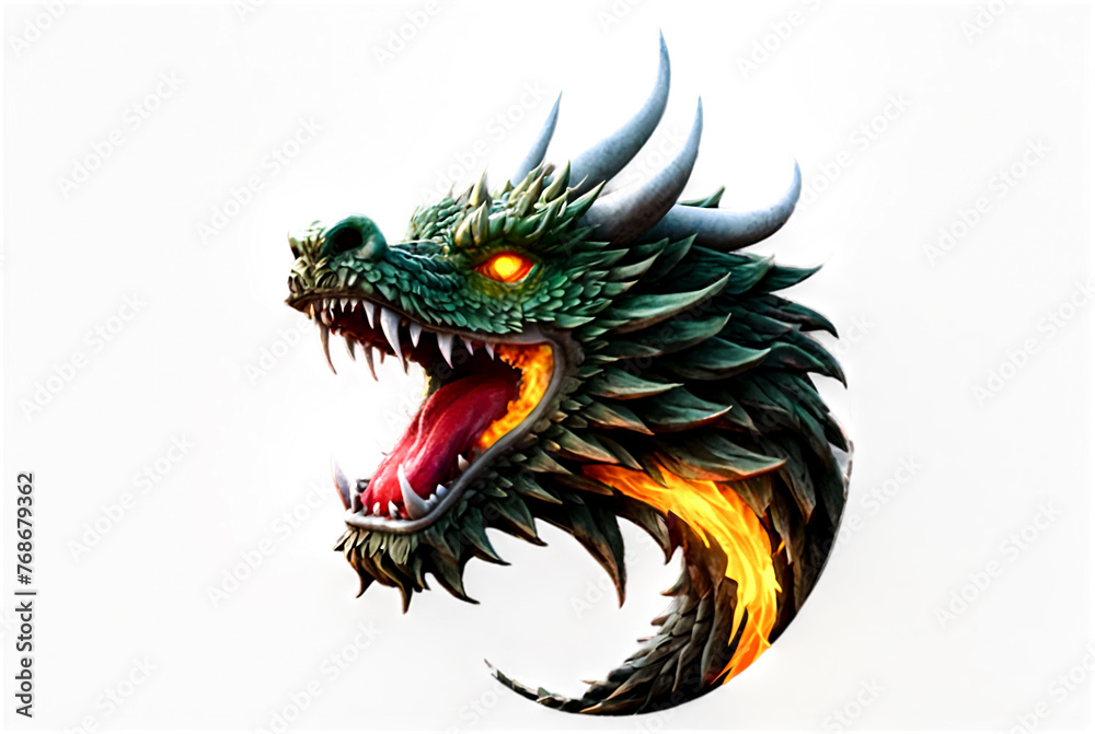 Logotype of fire chinese dragon head with flame fire, colorful image ...
