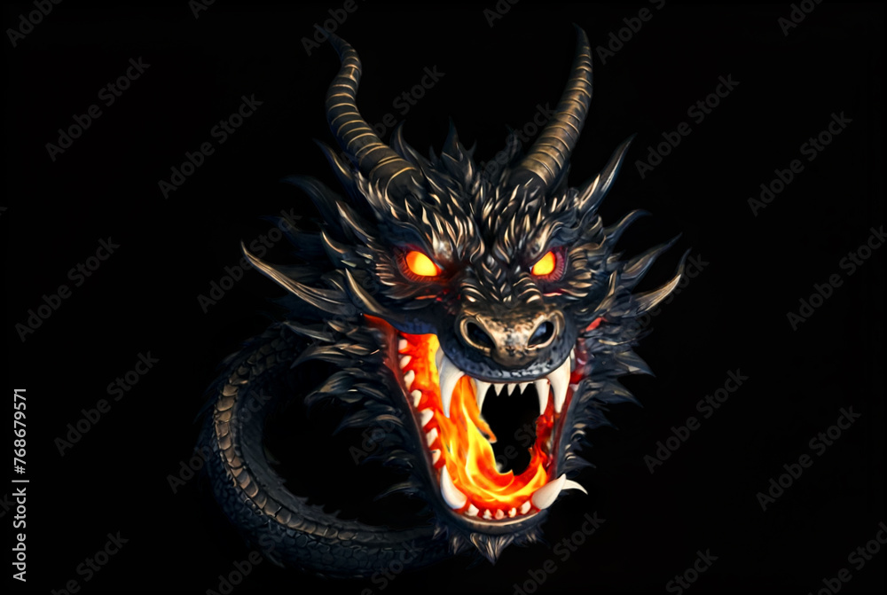 Logotype of fire chinese dragon head with flame fire, colorful image ...