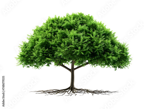 Lush Green Tree s Beautiful Crown Dances in 3DRendering  isolated on white background PNG transparent background.