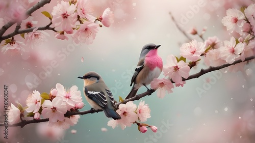 bird on a branch of sakura