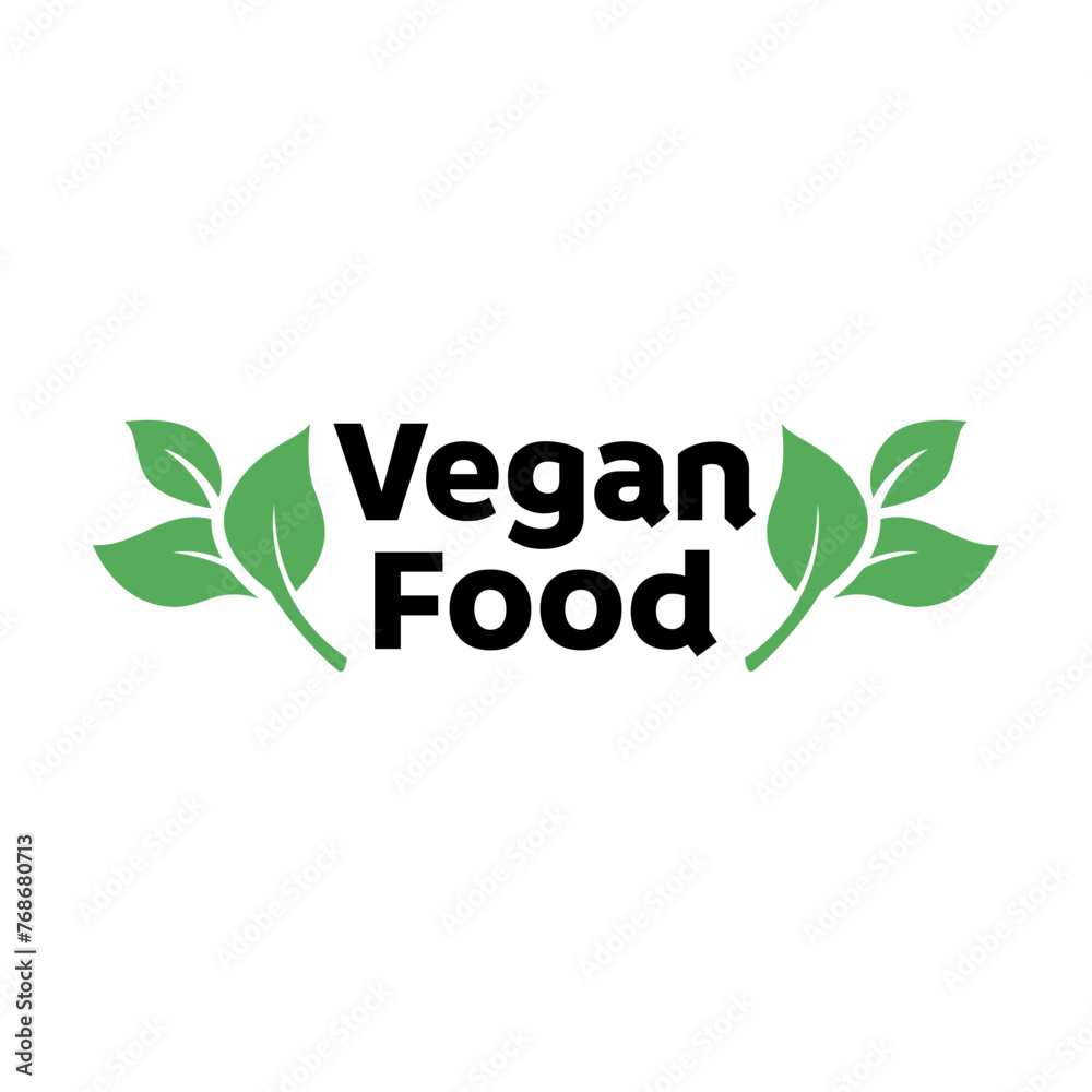 Concept green vegan diet logo with leaf icon. Vector illustration isolated on white background
