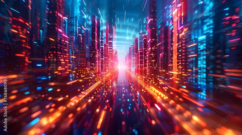 Blazing trails of light streak through a high-speed vision of a futuristic cityscape, creating a sense of immense velocity and energy. Blazing trails of light streak through a high-speed vision of a futuristic cityscape, creating a sense of immense velocity and energy.