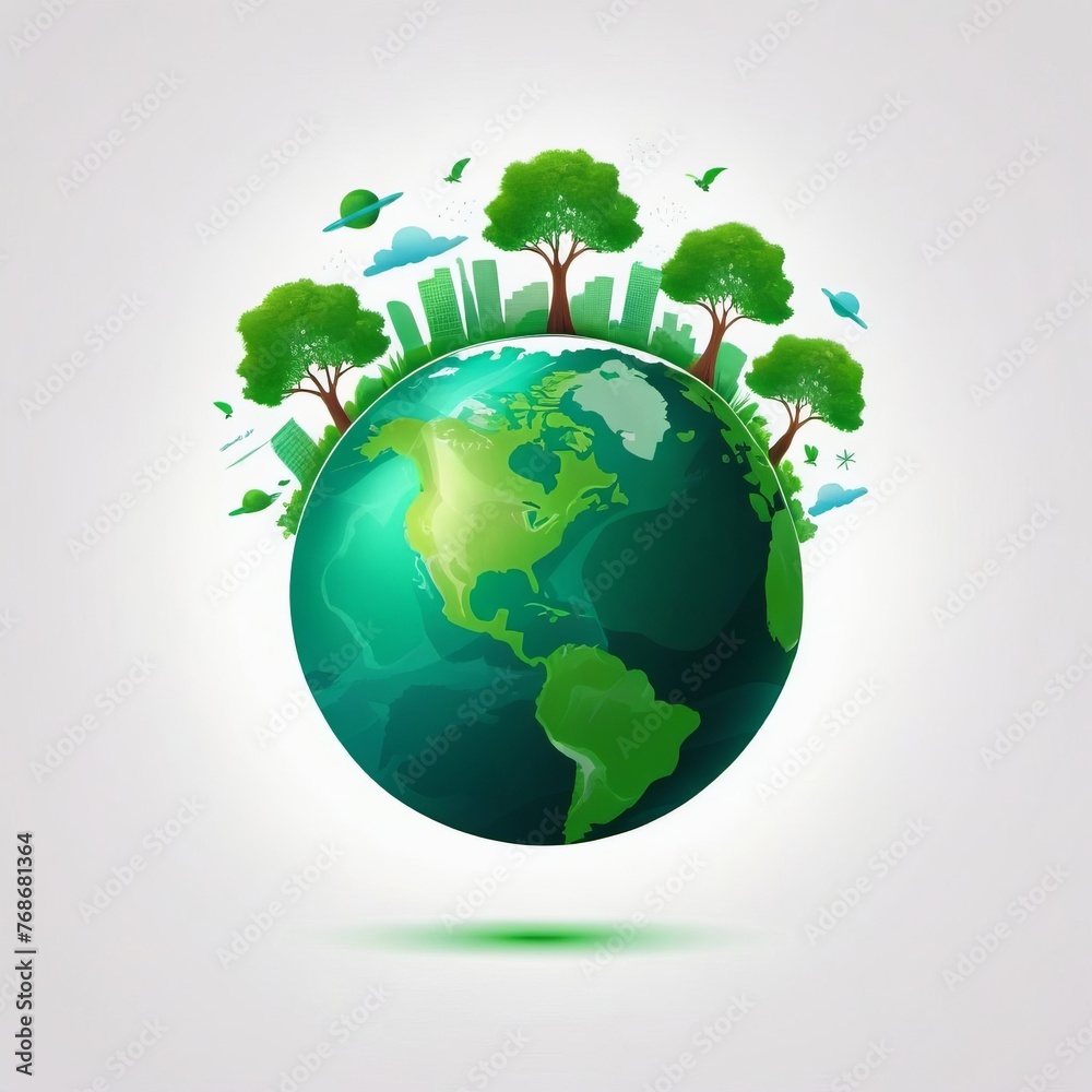 Green planet, trees and plants. Earth Day concept, saving the planet.
