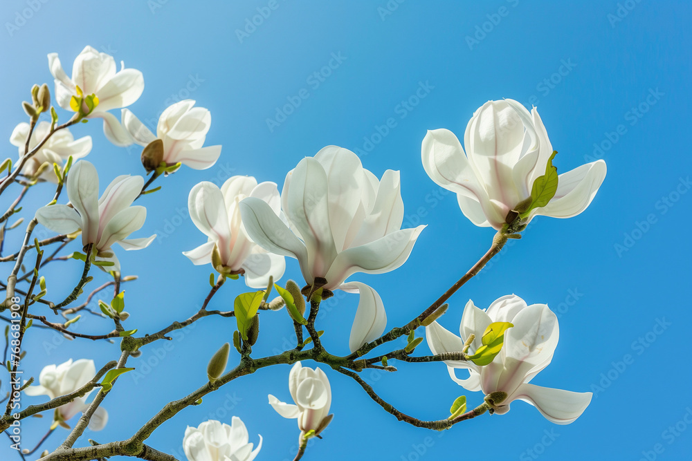 custom made wallpaper toronto digitalBlue magnolia springtime growth against blue sky, blooming flowers with white petals beauty (1)